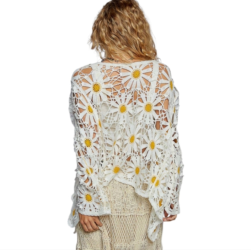 NS05. POL CROCHET BOHEMIAN DAISY FLORAL OPEN CARDIGAN IN ONE SIZE - Picture 3 of 5